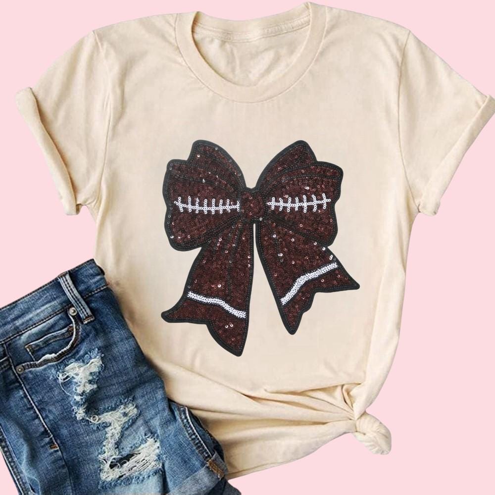 Large Sequin Football Bow Patch